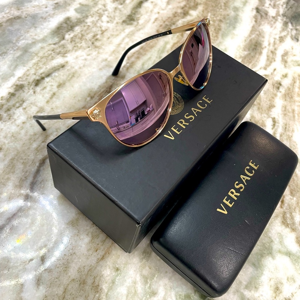 Versace rose gold and purple cat eye sunglasses. Great condition with tags.